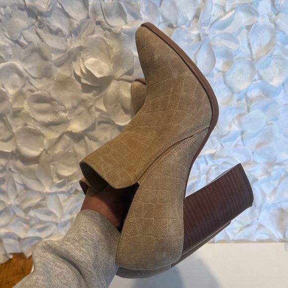 Vince Camuto Taupe Croc-Embossed Suede Pointed Slip-On Booties - Picture 5 of 6